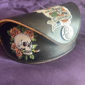 Ed Hardy Vintage Tattoo Black Eyewear Sunglasses Case Embroider Skull EHS-008